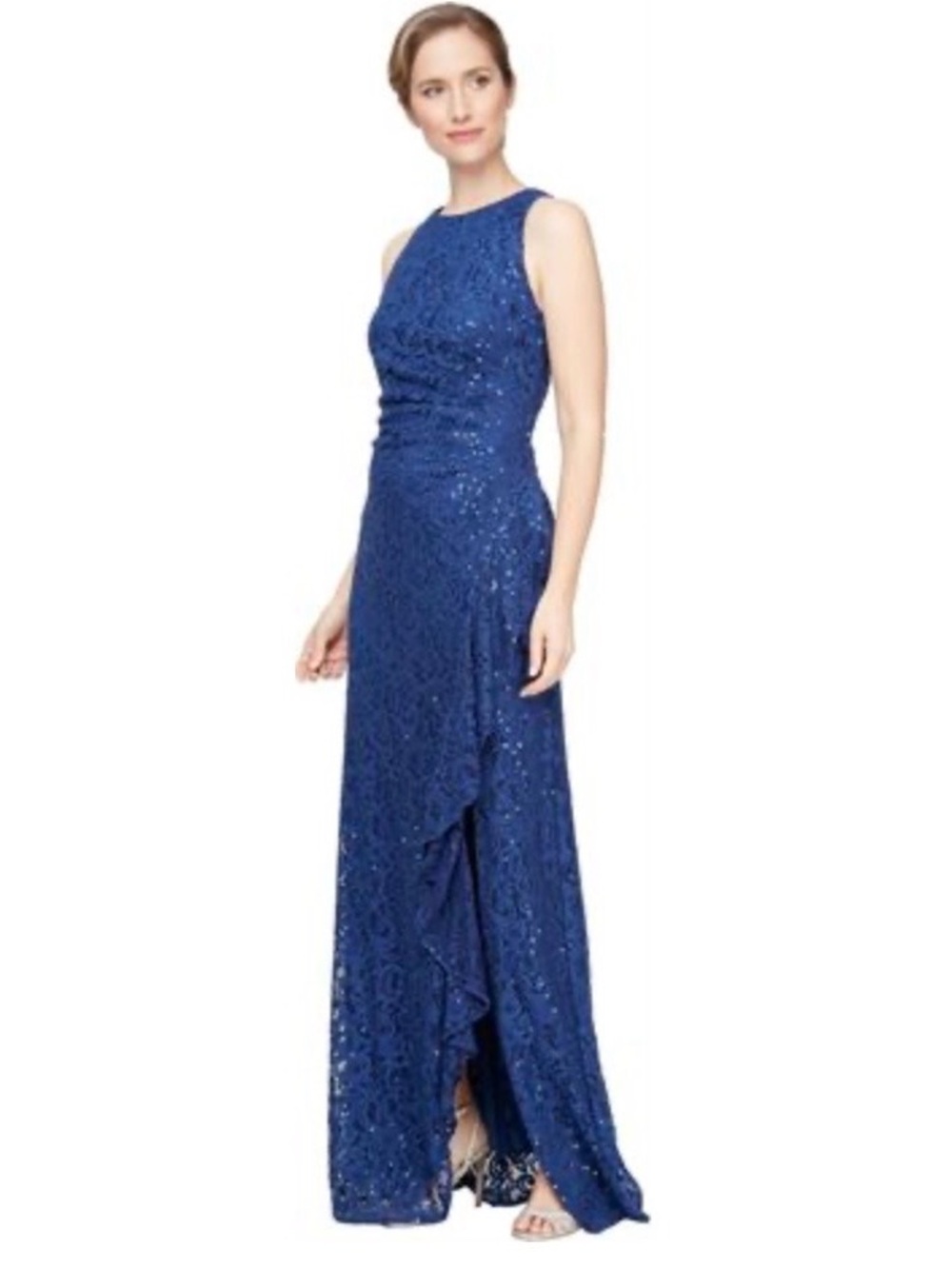 ALEX EVENINGS Gown Blue Sequins Cascade Ruffle Like-New Sz 16
